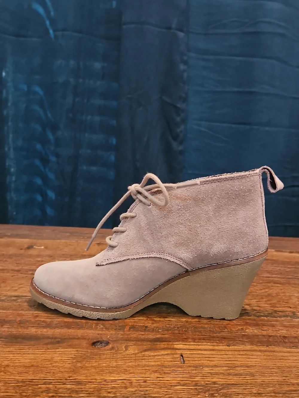 Sonoma Taupe Suede Genuone Leather‎ Lace-Up Wedge Booties